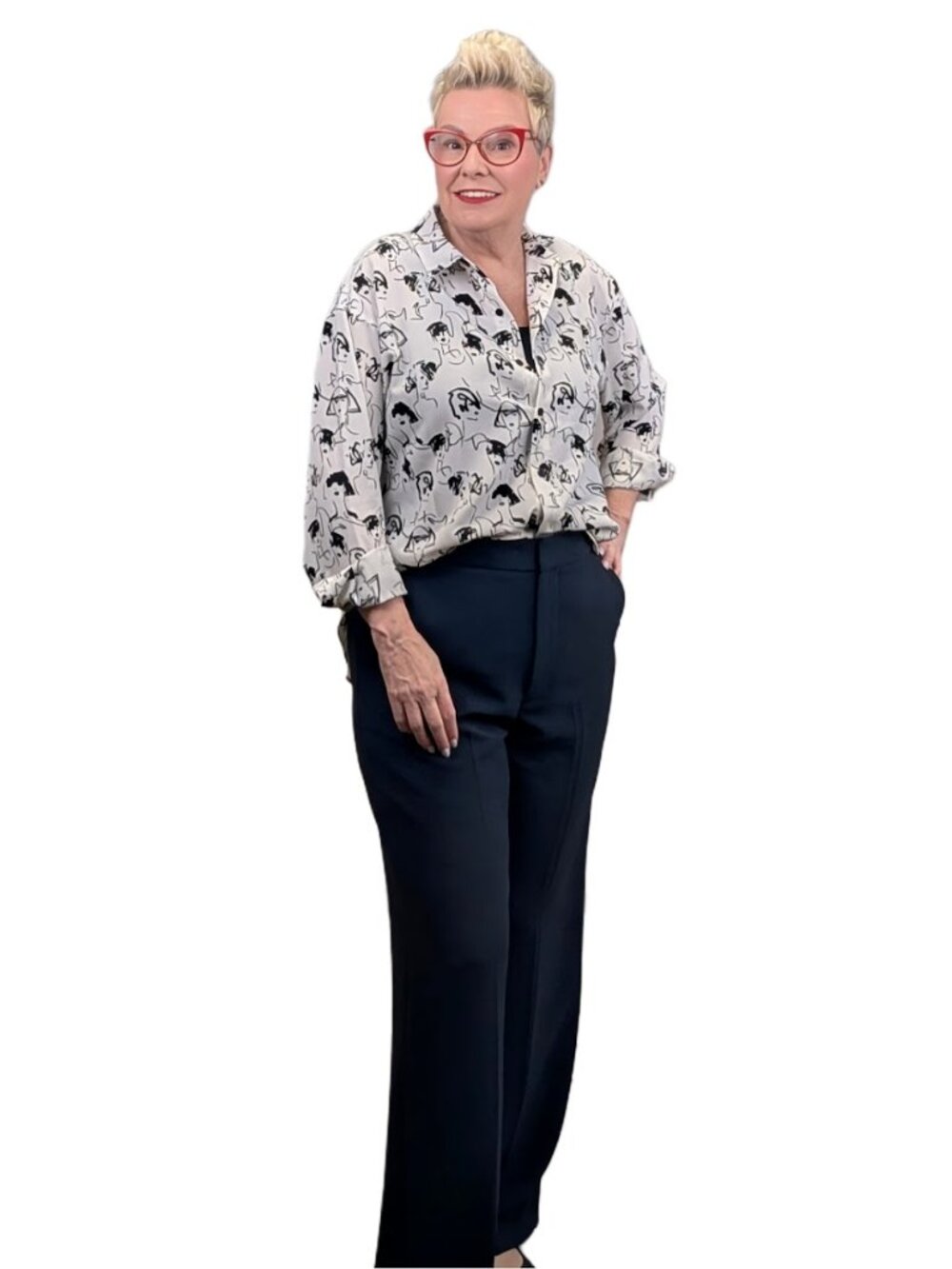 KARL LAGERFELD Paris Abstract Face Print Blouse